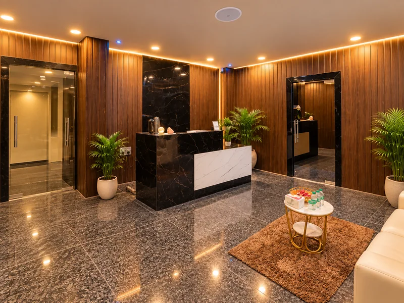 Landscape recreation of Kainos Spa reception, based on the supplied photograph
