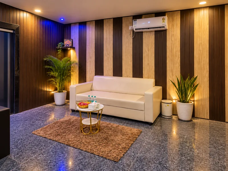 Landscape recreation of the Kainos Spa waiting area, based on the supplied photograph